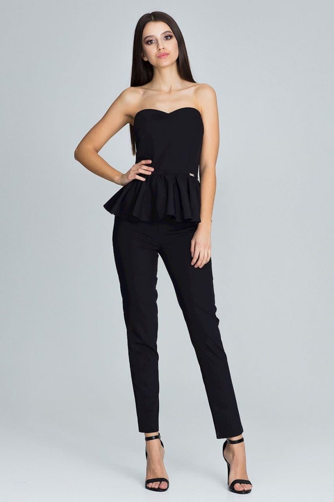 Love Lace Love Lace Women's Straight Trousers Corset Set with Frill in Black