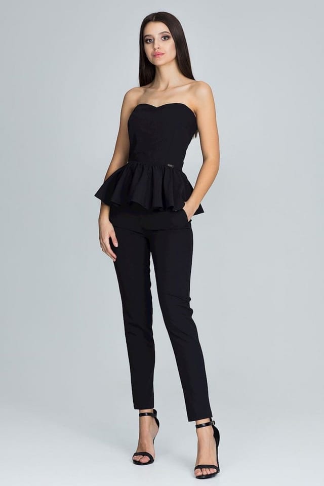 Love Lace Love Lace Women's Straight Trousers Corset Set with Frill in Black - 2