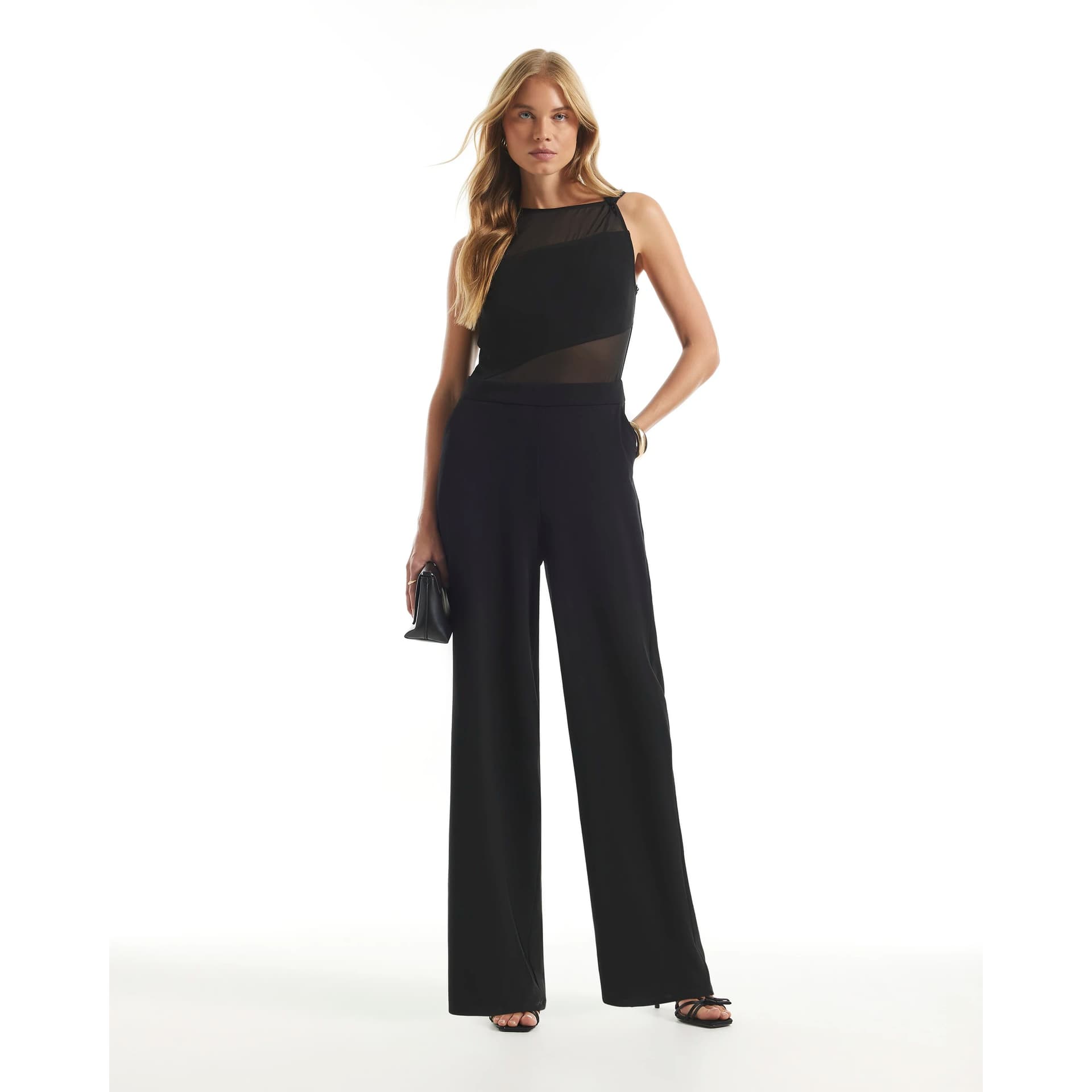 River Island River Island Womens Black Mesh Top Jumpsuit