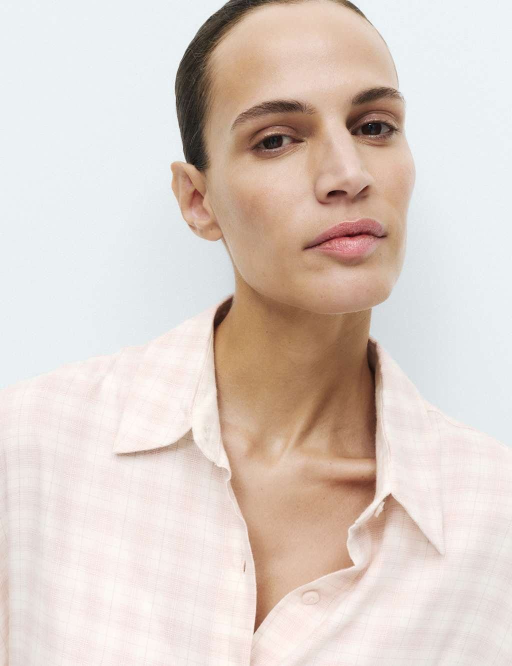 Marks & Spencer M&S Brushed Cotton Blend Checked Nightshirt Pink Mix - 1