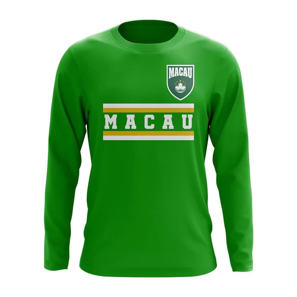 Macau Macau Men's Personalised Core Football Country Long Sleeve T-Shirt in Green