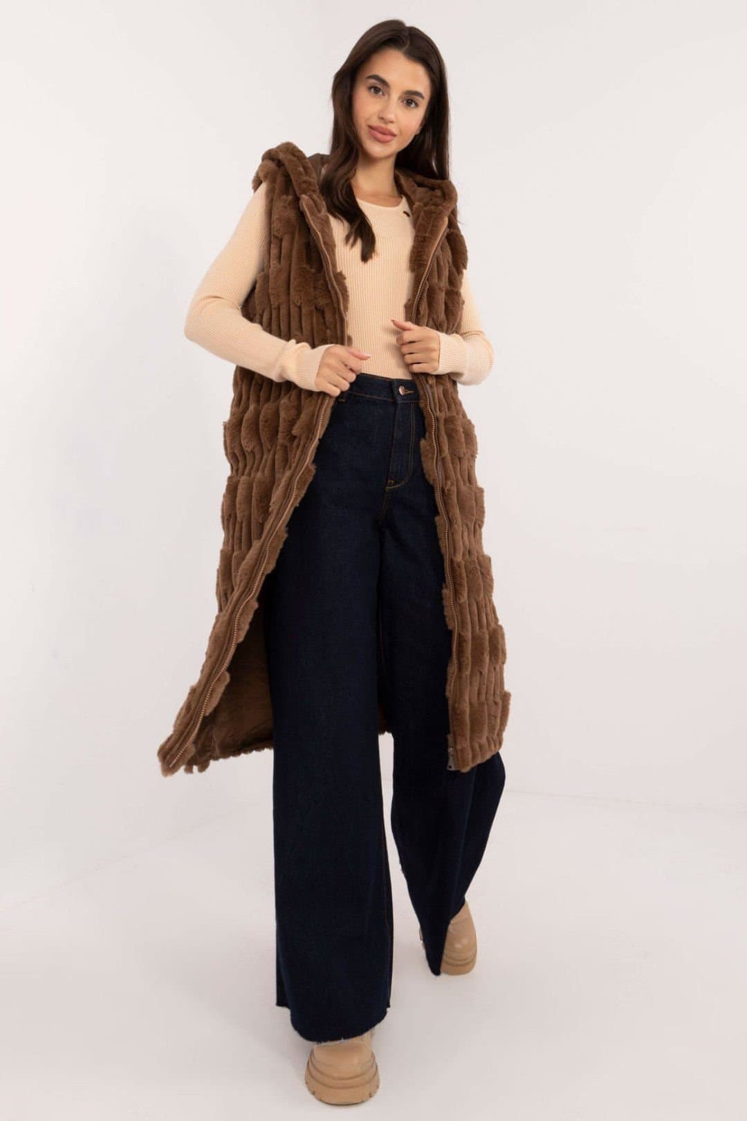 Love Lace Love Lace Brown Faux Fur Hooded Vest for Women