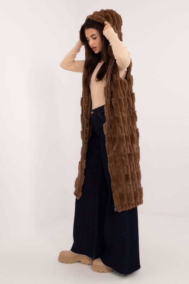 Love Lace Love Lace Women's Elegant Hooded Faux Fur Vest for Winter in Brown - 2