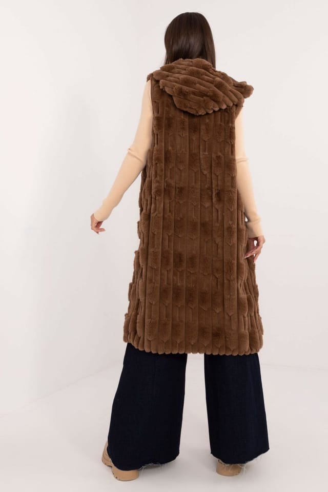 Love Lace Love Lace Women's Elegant Hooded Faux Fur Vest for Winter in Brown - 3