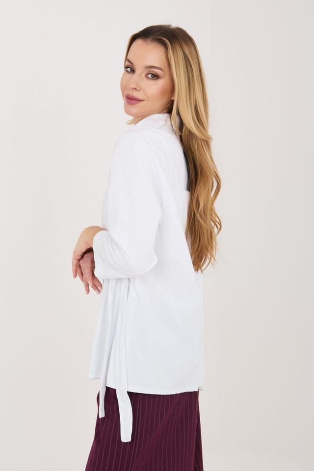 Love Lace Love Lace Women's Long Sleeve Tie Detail Cotton Blend Shirt in White - 3