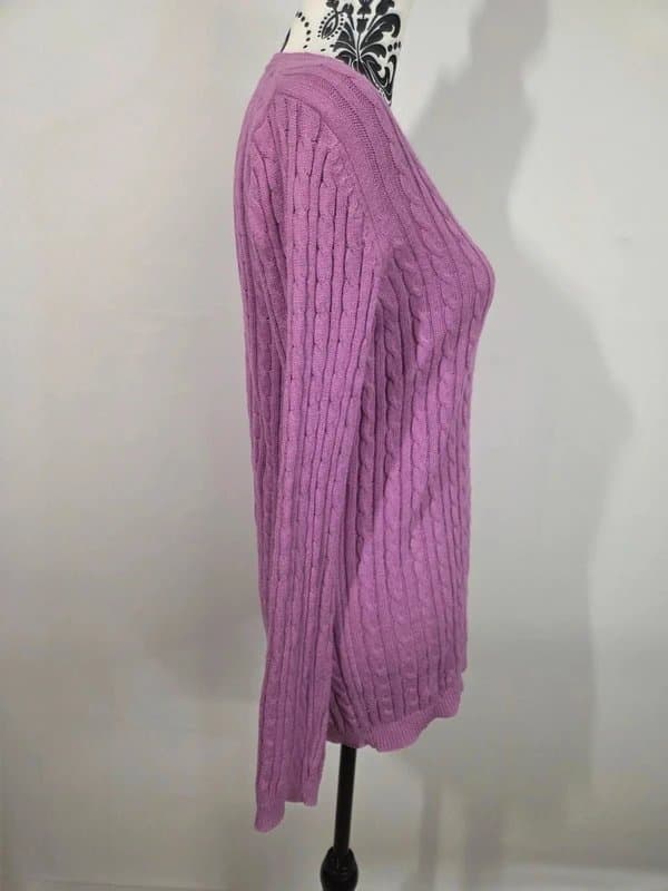 Tulchan Tulchan lilac Cable Knit Jumper women’s size S Cotton Wool blend V-Neck Classic