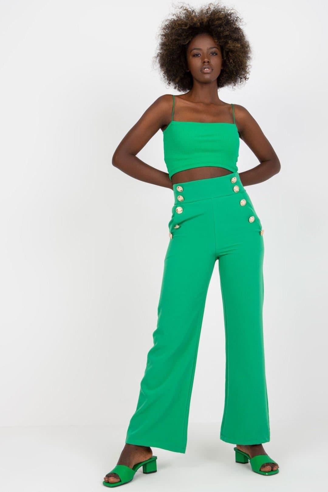 Love Lace Love Lace Green High-Waisted Button Front Zip Trousers