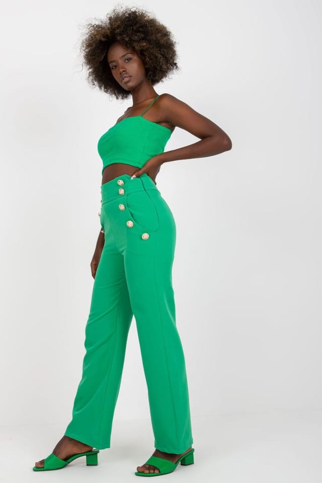 Love Lace Love Lace Women's High Waisted Button Front Zip Trousers in Green - 2