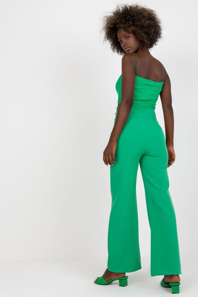 Love Lace Love Lace Women's High Waisted Button Front Zip Trousers in Green - 3