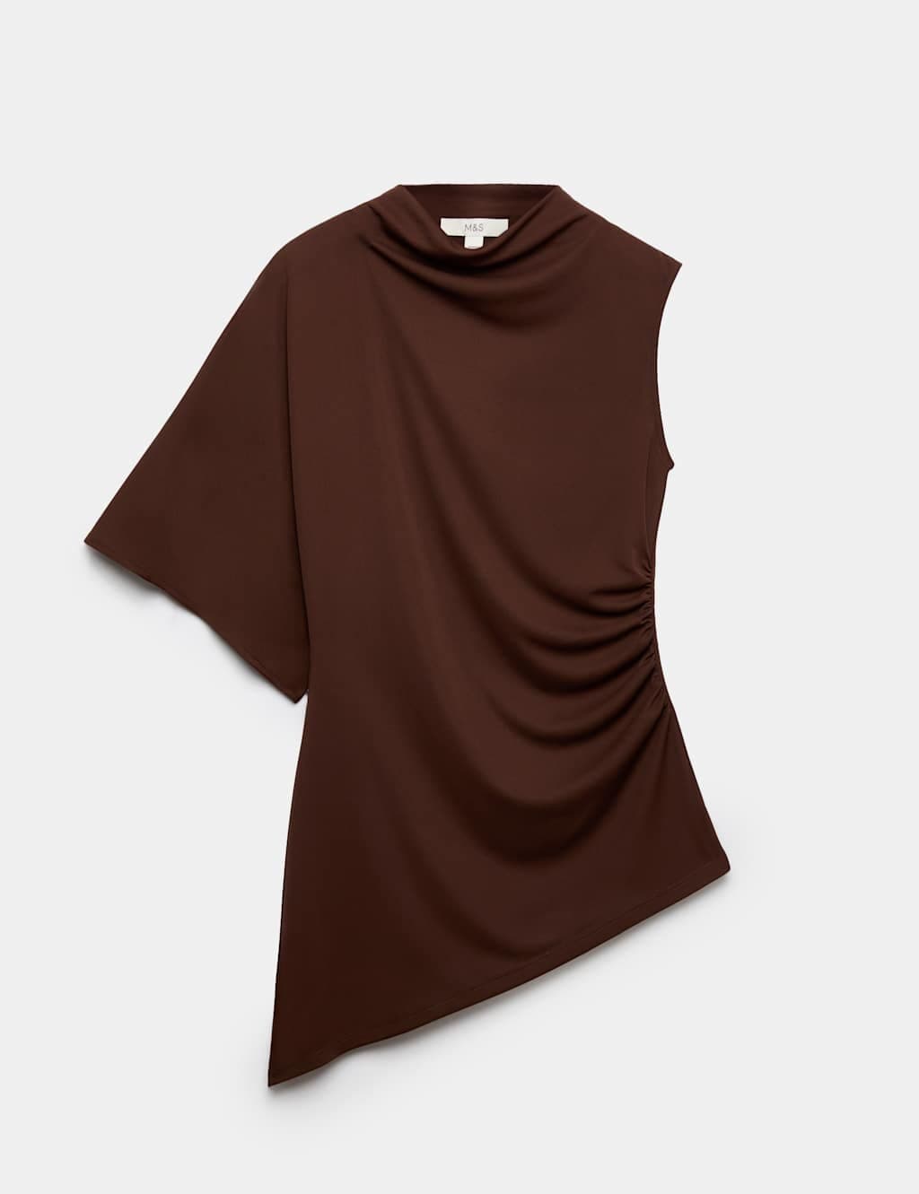 Marks & Spencer M&S One Shoulder Asymmetric Draped Top Chocolate