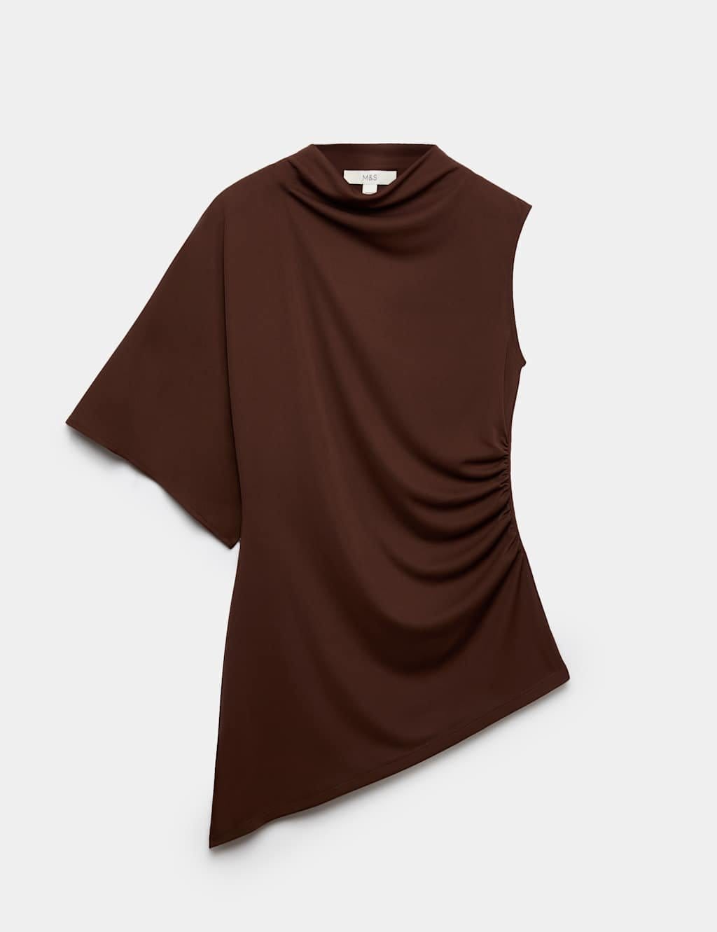 M&S One Shoulder Asymmetric Draped Top Chocolate