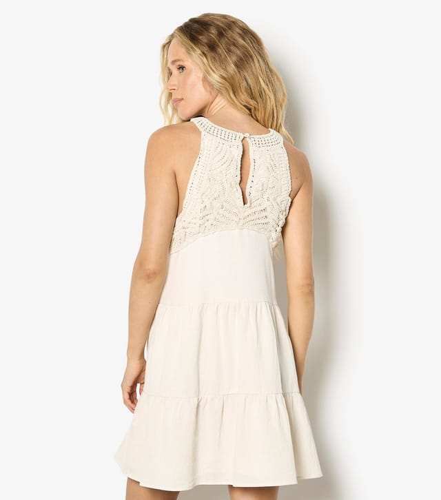 Apricot Women's Stone Crochet Neck Tiered Mini Dress Apricot New Look - 2