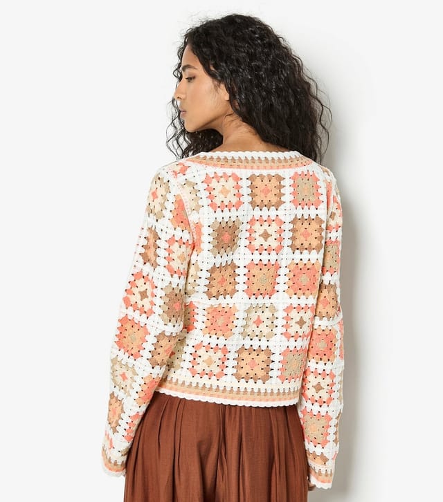 Apricot Women's Pink Crochet Squares Jumper Apricot New Look - 3