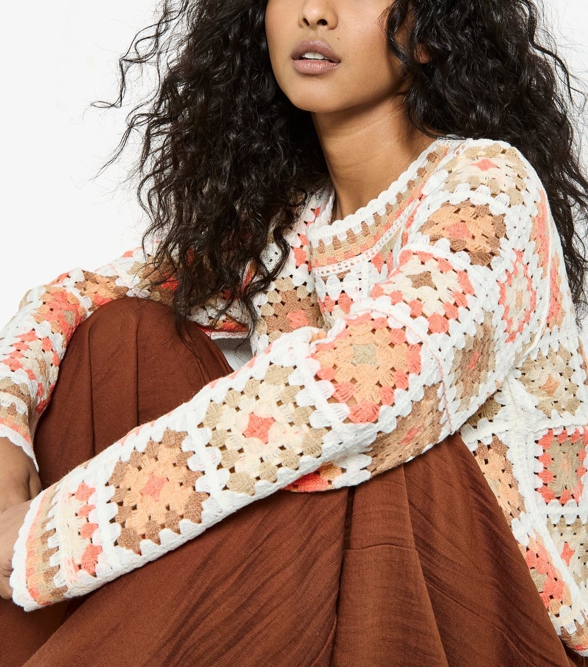 Apricot Women's Pink Crochet Squares Jumper Apricot New Look - 4