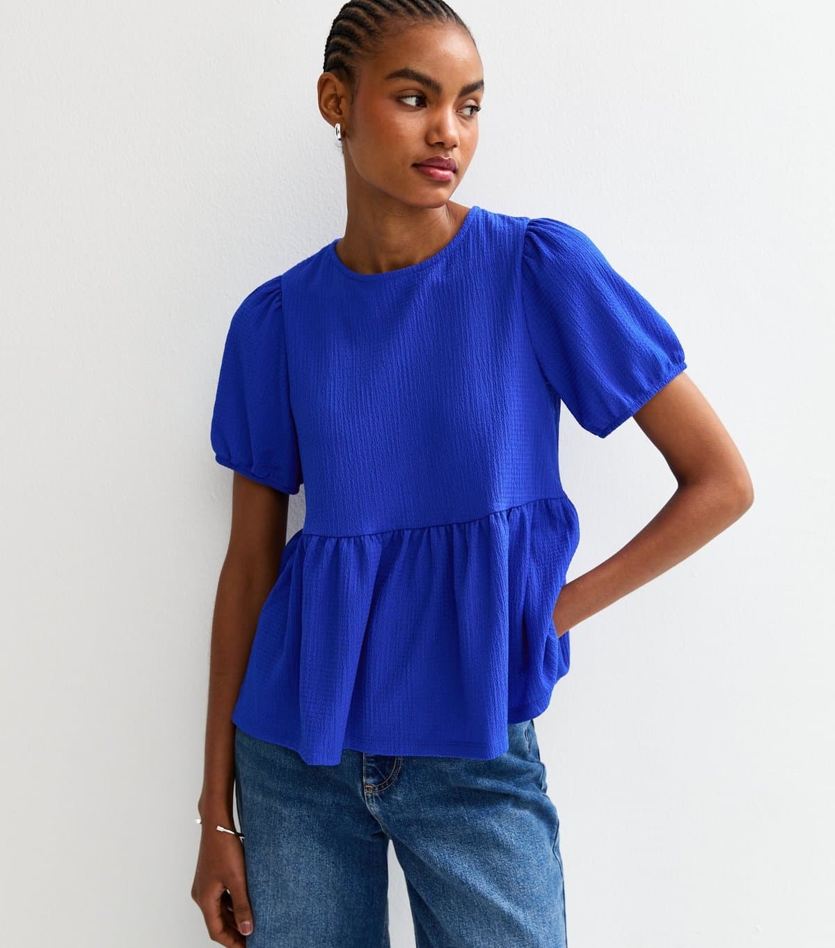 New Look Women's Tall Bright Blue Tie Back Flared Hem Top New Look