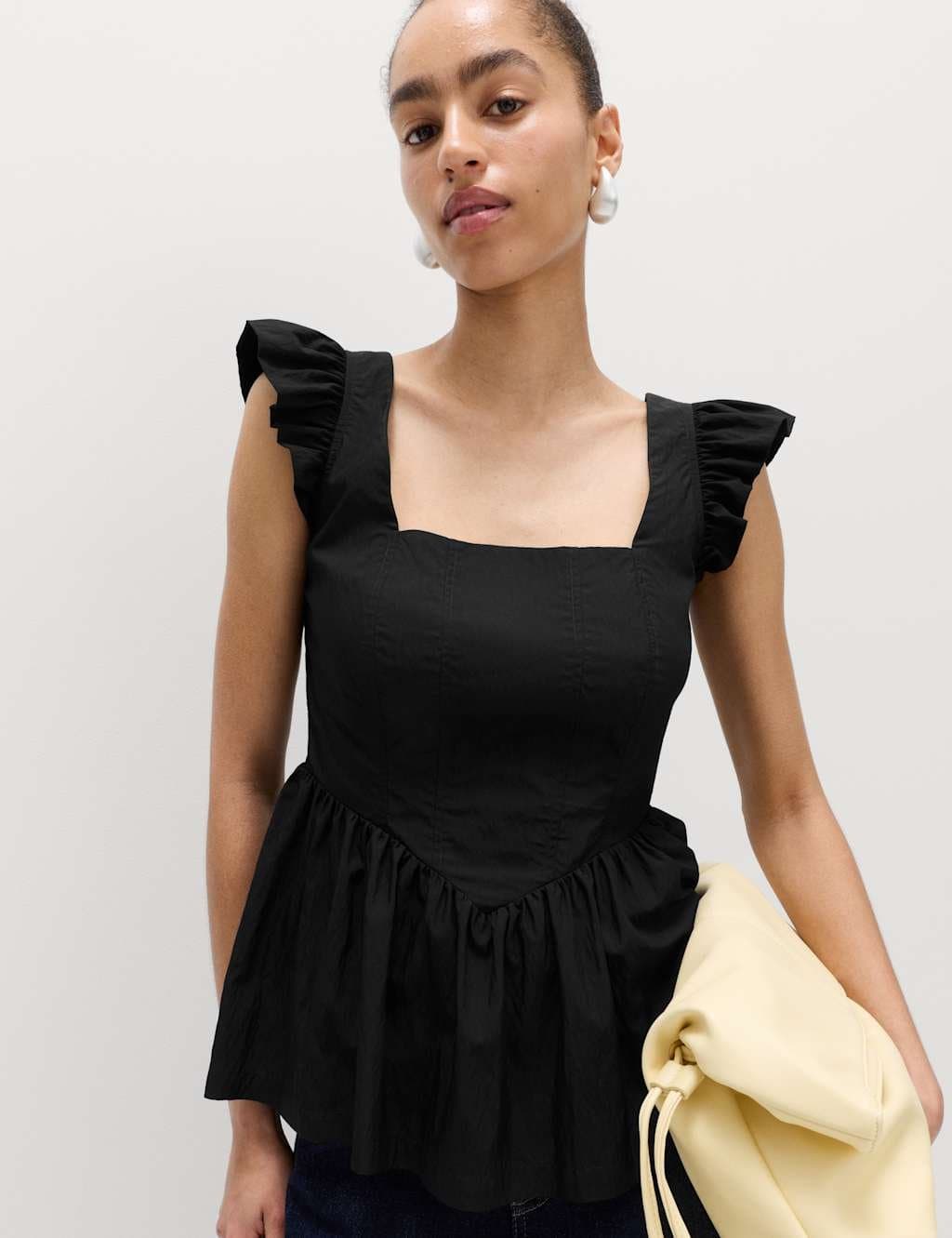 Marks & Spencer M&S Technical Square Neck Peplum Top Black