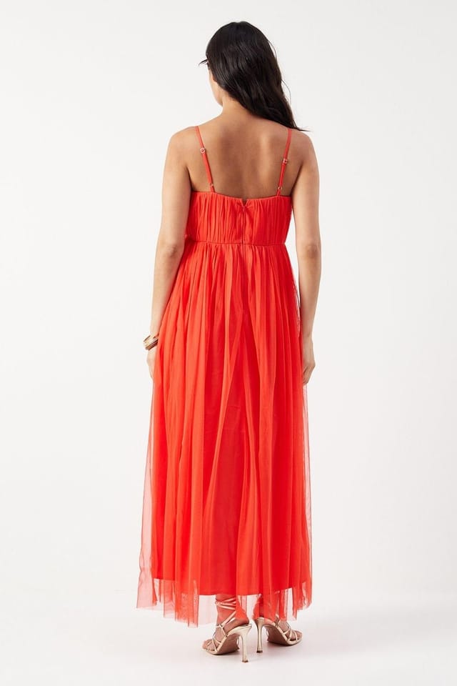 Warehouse Warehouse Women's Tulle Strappy Bandeau Maxi Dress in Red - 3
