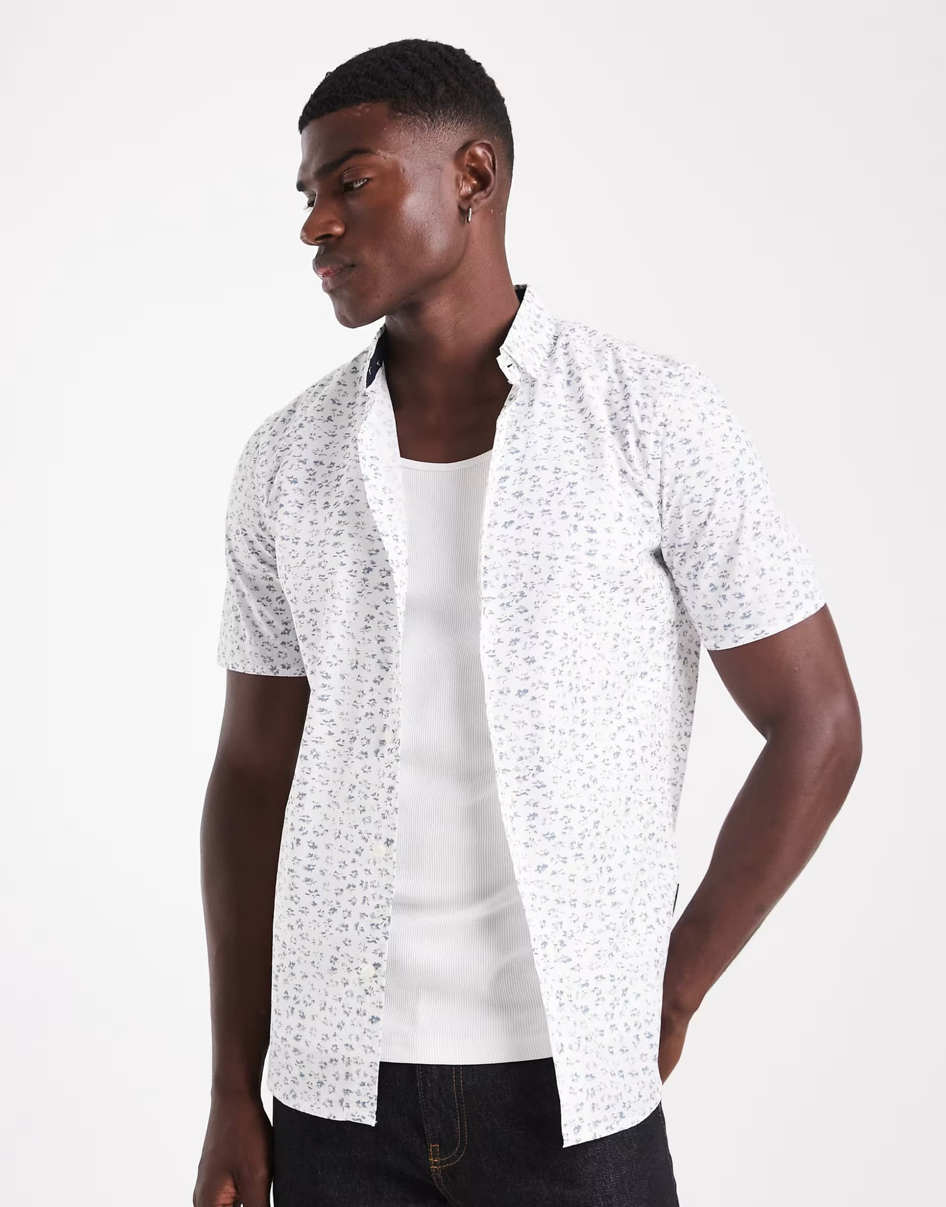 ASOS French Connection Cotton short sleeve floral shirt in white