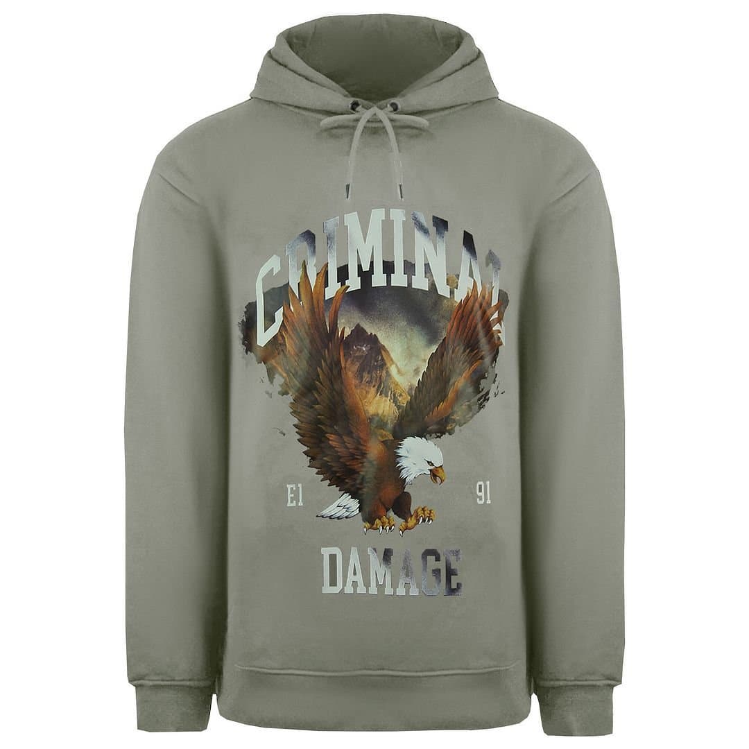 Criminal Damage Criminal Damage Men's Eagle Cotton Hoodie in Grey