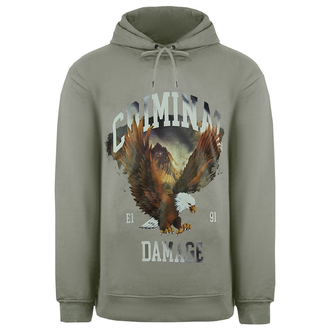 Criminal Damage Criminal Damage Men's Eagle Cotton Hoodie in Grey - 1