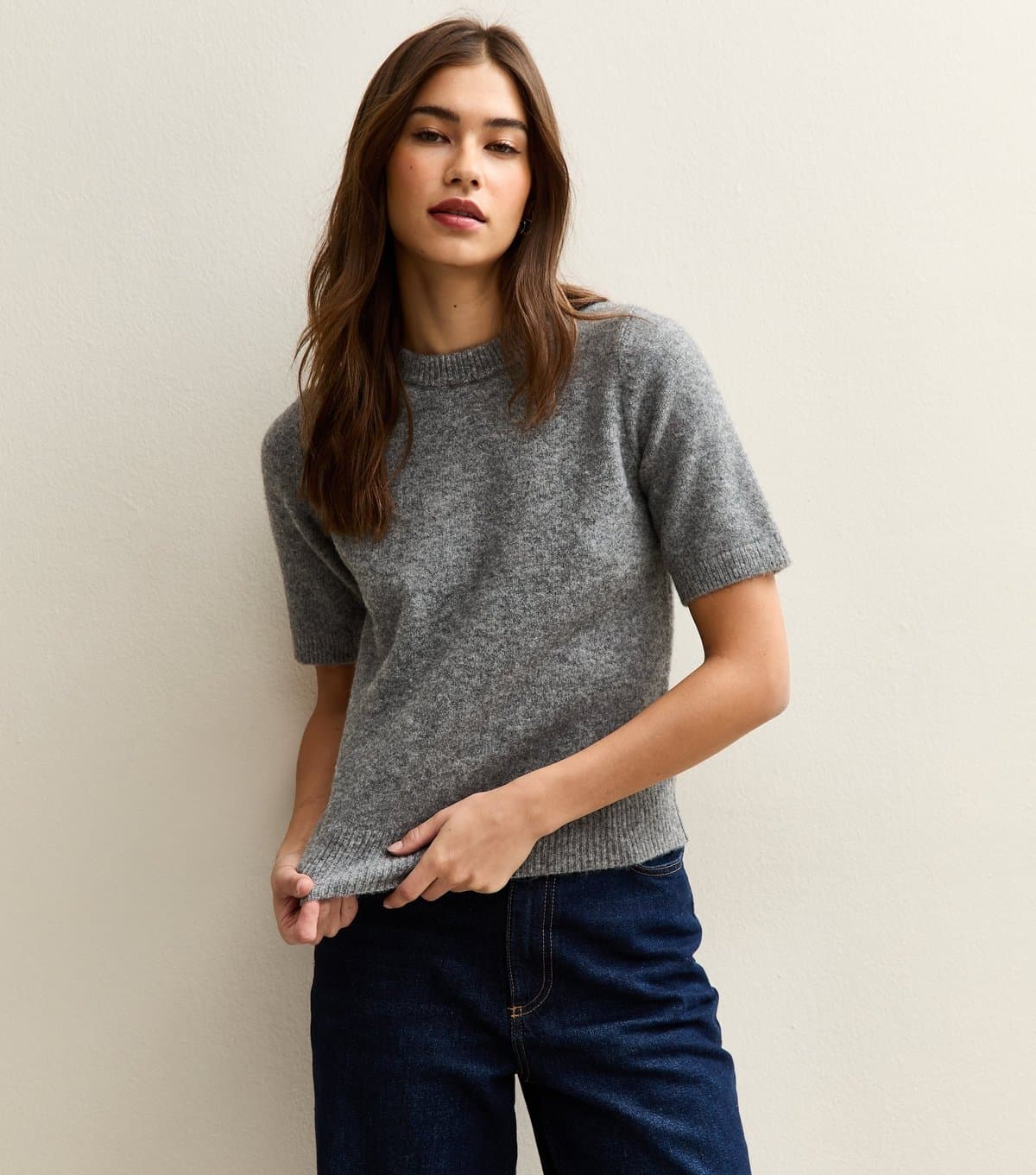 New Look New Look Grey Short Sleeve Midweight Knit T-Shirt