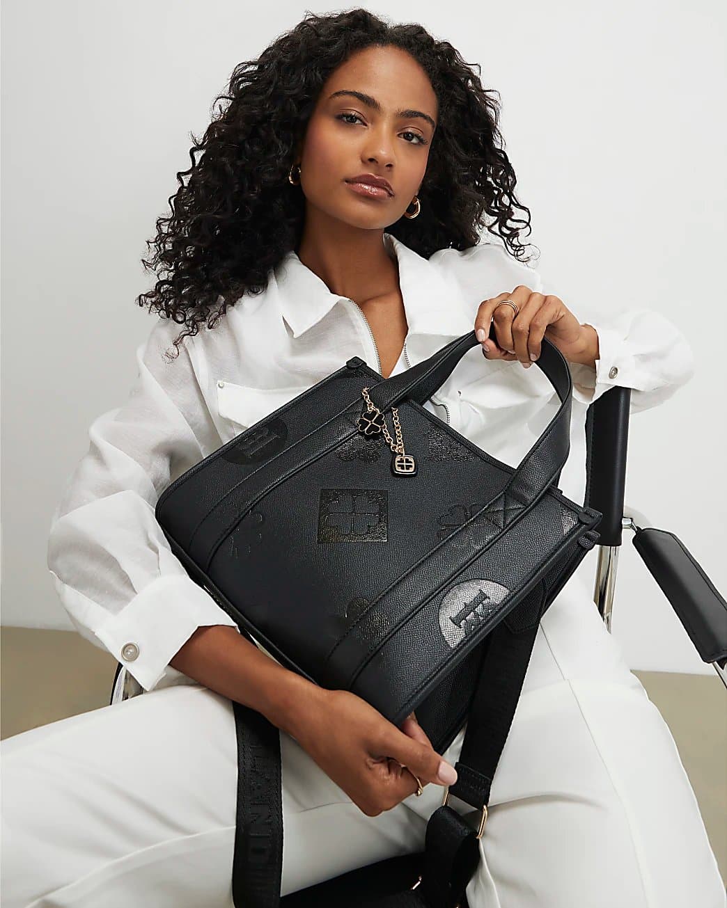 River Island River Island Womens Black Logo Embossed Tote Bag