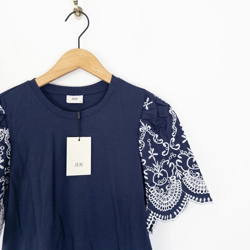 JDY Navy Blue Embroidered Boho T-shirt