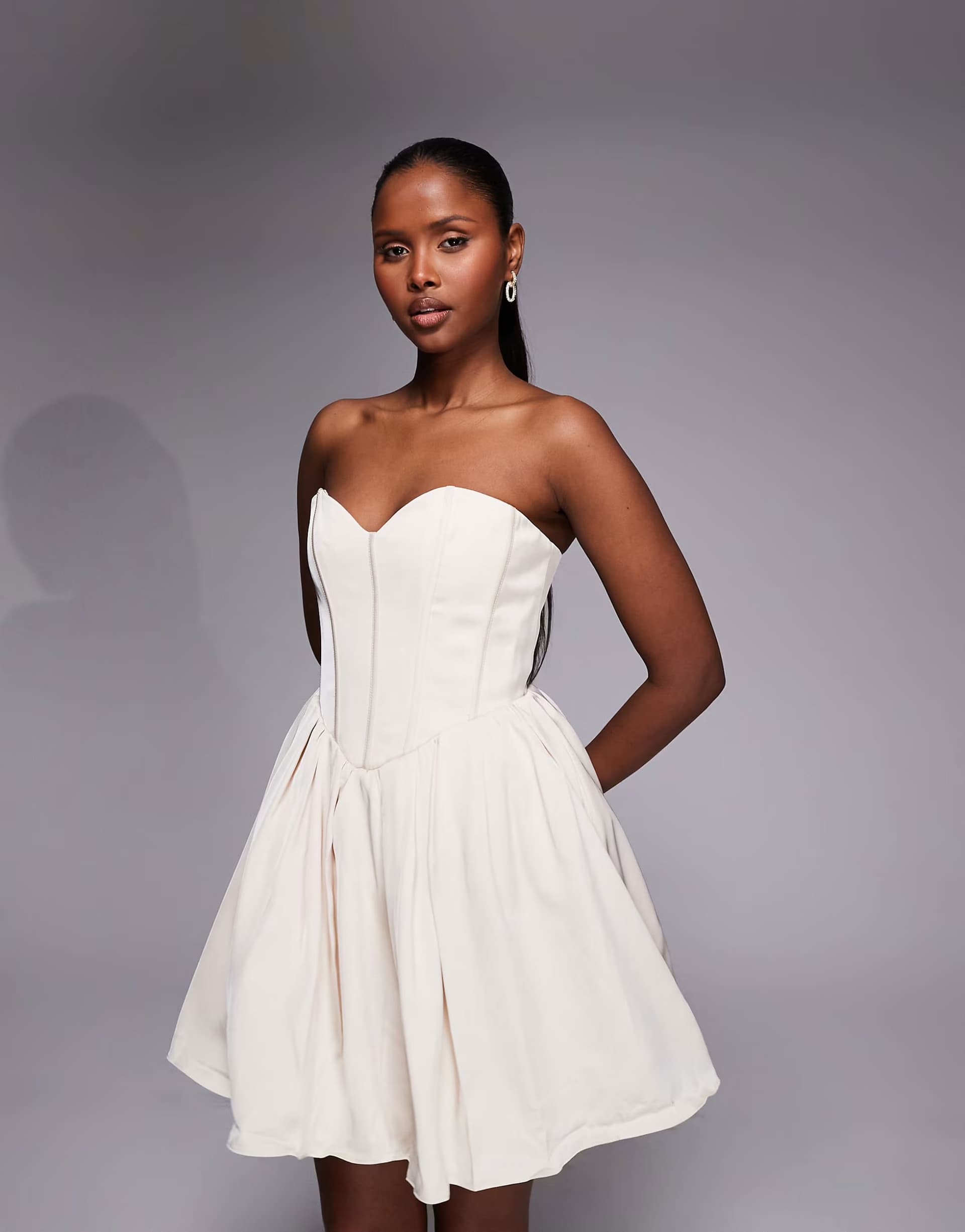ASOS Oh Polly Emeline glossy satin sweetheart corset mini dress in ivory