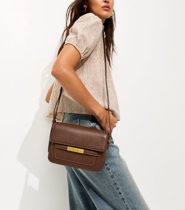 New Look Dark Brown Belted Crossbody Bag Vegan New Look - 2