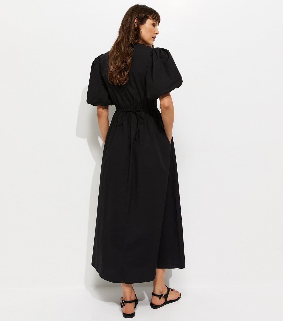 New Look Women's Tall Black Cotton Puff Sleeve Midi Dress New Look - 4