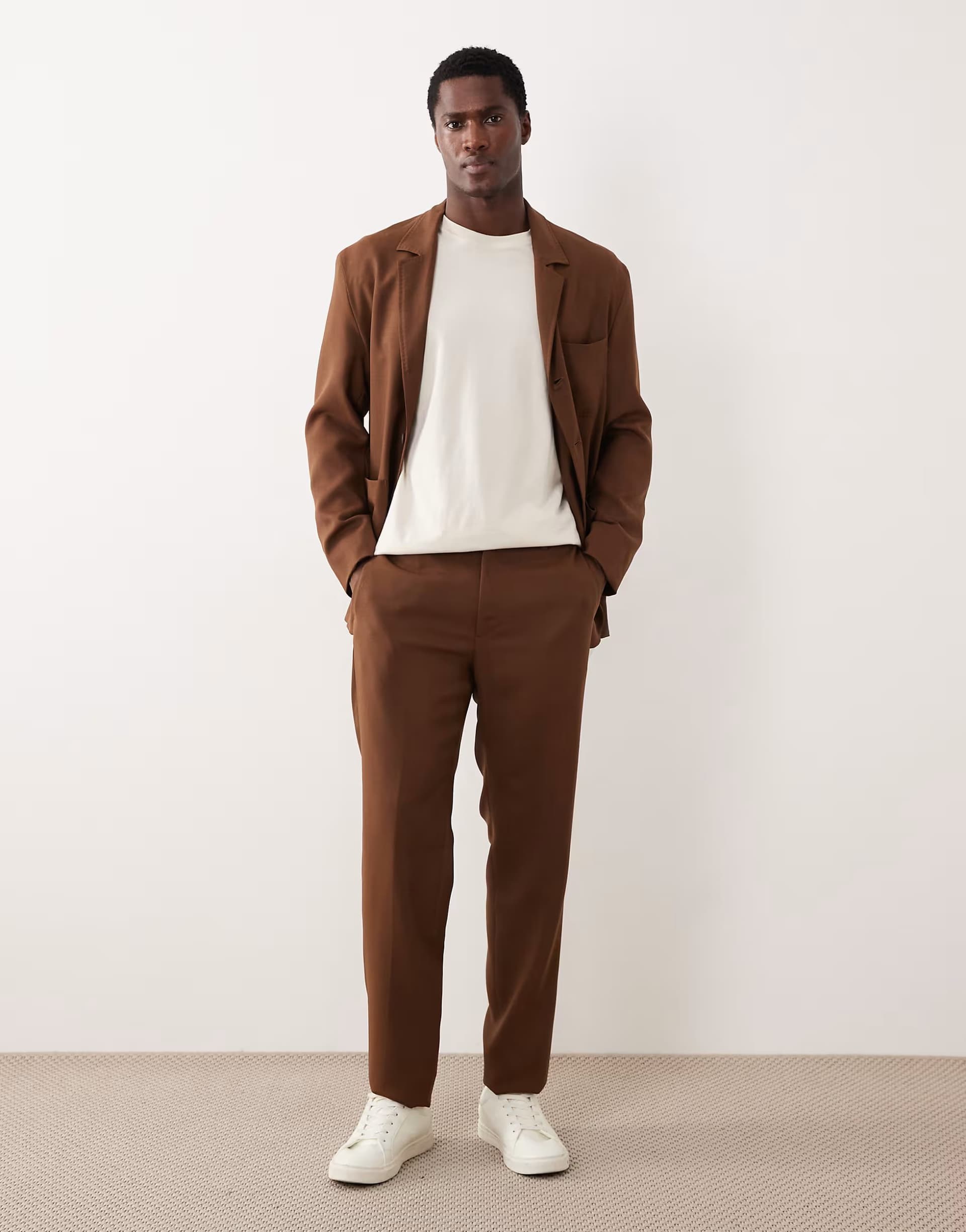 ASOS Mango Bergamo premium wool mix tailored suit trouser co-ord in brown