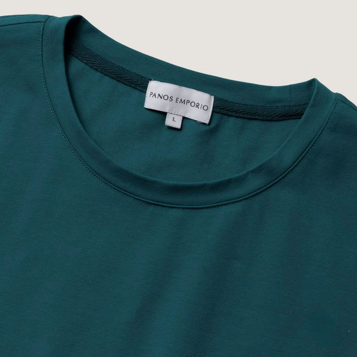 Panos Emporio Panos Emporio Men's Cotton crew neck T-Shirt with short sheeves in green lagoon in Teal - 4