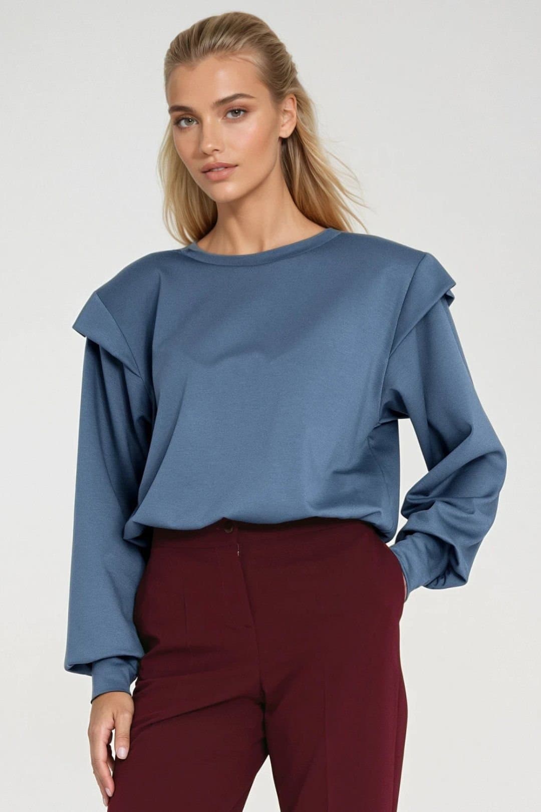 Love Lace Love Lace Women's Oversized Shoulder Pad Ribbed Sweatshirt in Blue