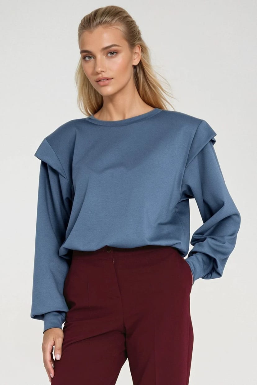 Love Lace Love Lace Women's Oversized Shoulder Pad Ribbed Sweatshirt in Blue - 1