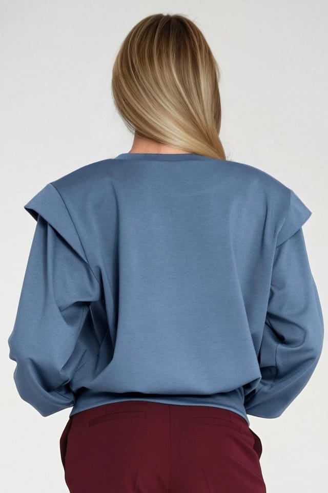 Love Lace Love Lace Women's Oversized Shoulder Pad Ribbed Sweatshirt in Blue - 3