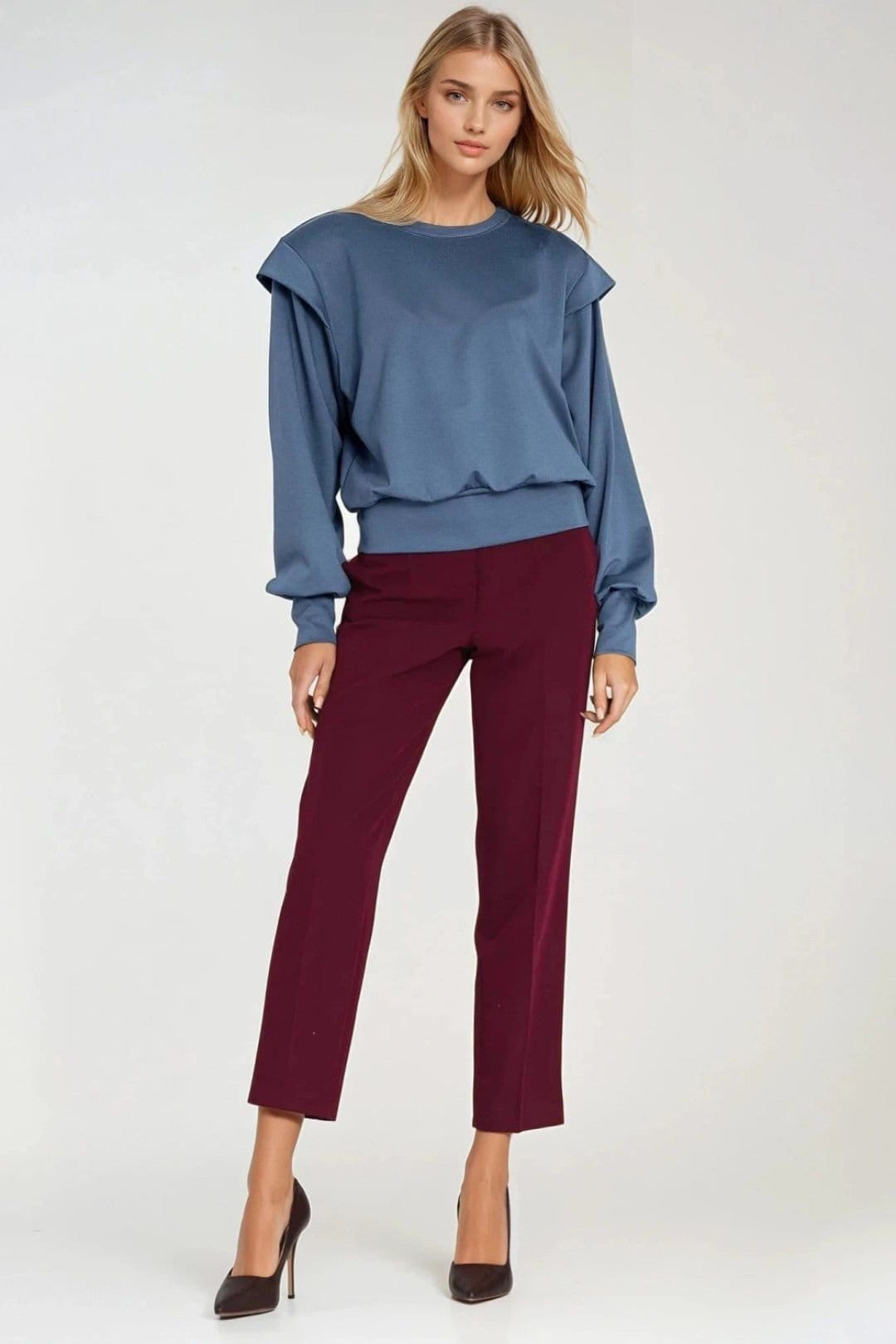 Love Lace Love Lace Women's Oversized Shoulder Pad Ribbed Sweatshirt in Blue - 4