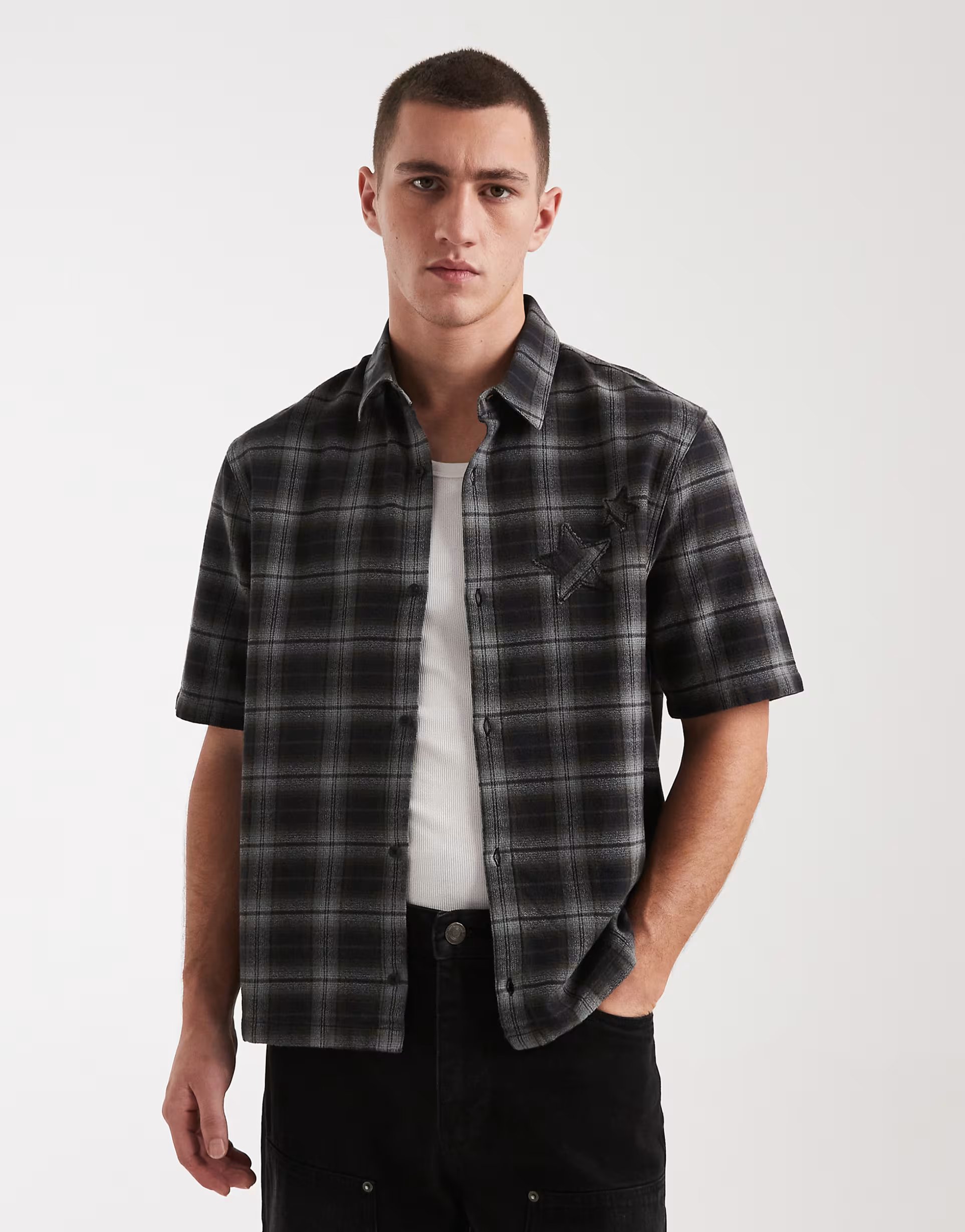 ASOS Hollister short sleeve shirt in black check - 1