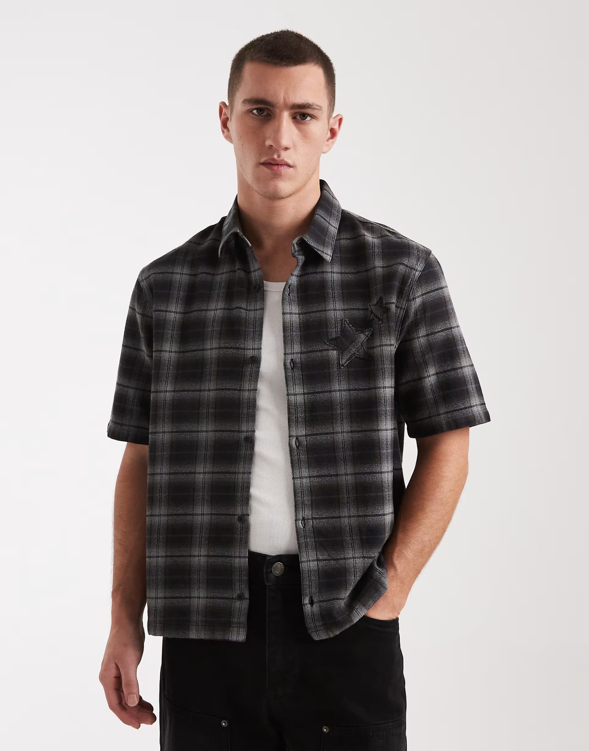 ASOS Hollister short sleeve shirt in black check