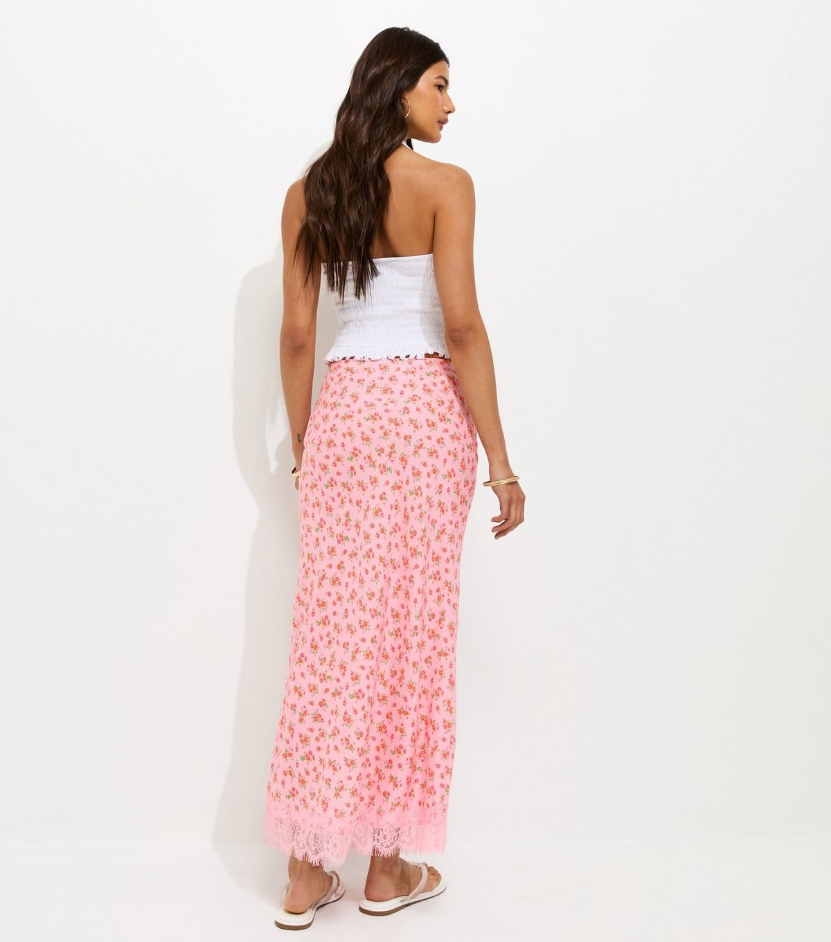 New Look Women's Pink Floral Print Lace Hem Maxi Skirt New Look - 4