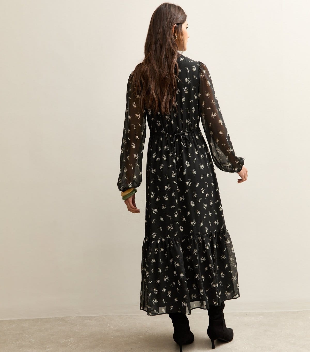 New Look Women's Black Ditsy Floral Bow Chiffon Midi Dress New Look - 4