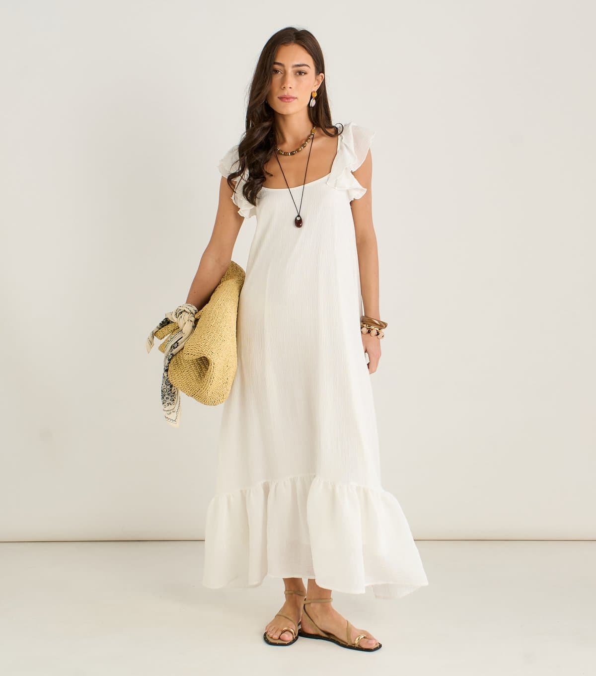 Gini London Women's White Chiffon Ruffled Strap Maxi Dress Gini London New Look