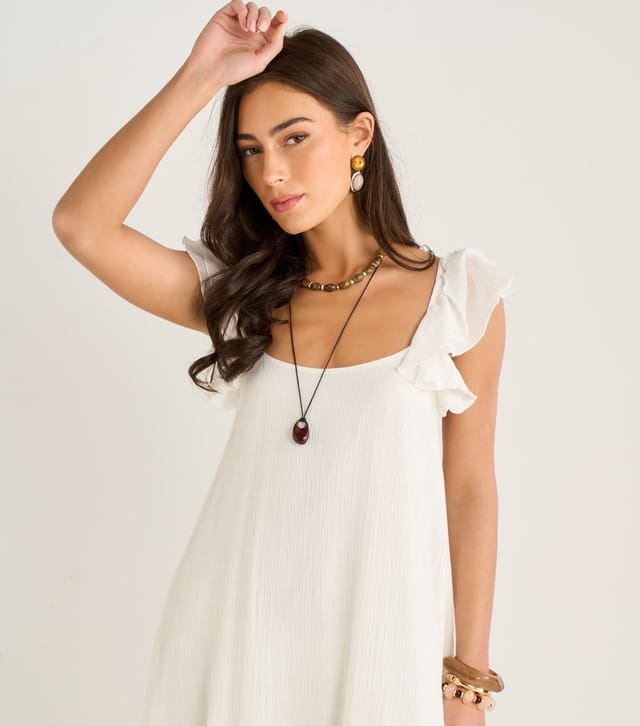 Gini London Women's White Chiffon Ruffled Strap Maxi Dress Gini London New Look - 2