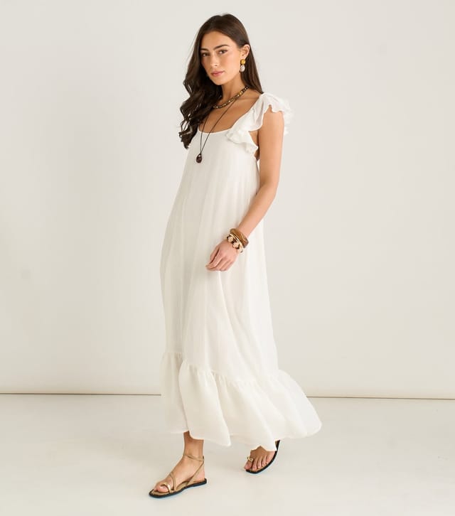 Gini London Women's White Chiffon Ruffled Strap Maxi Dress Gini London New Look - 3