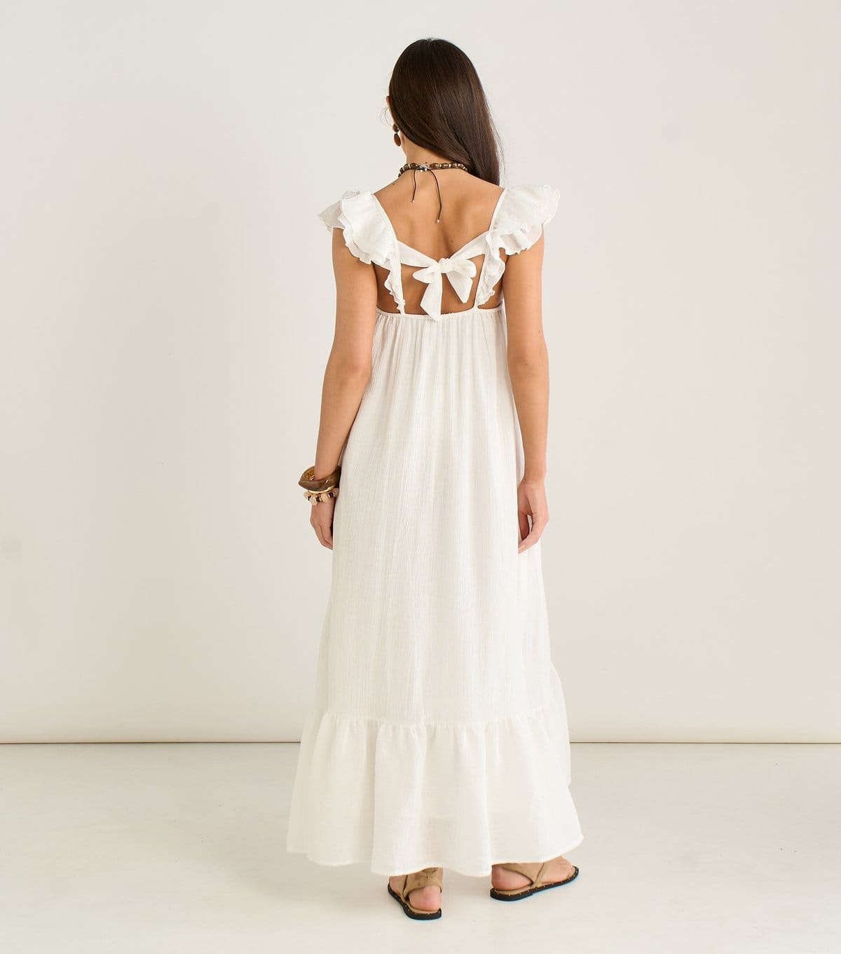 Gini London Women's White Chiffon Ruffled Strap Maxi Dress Gini London New Look - 4