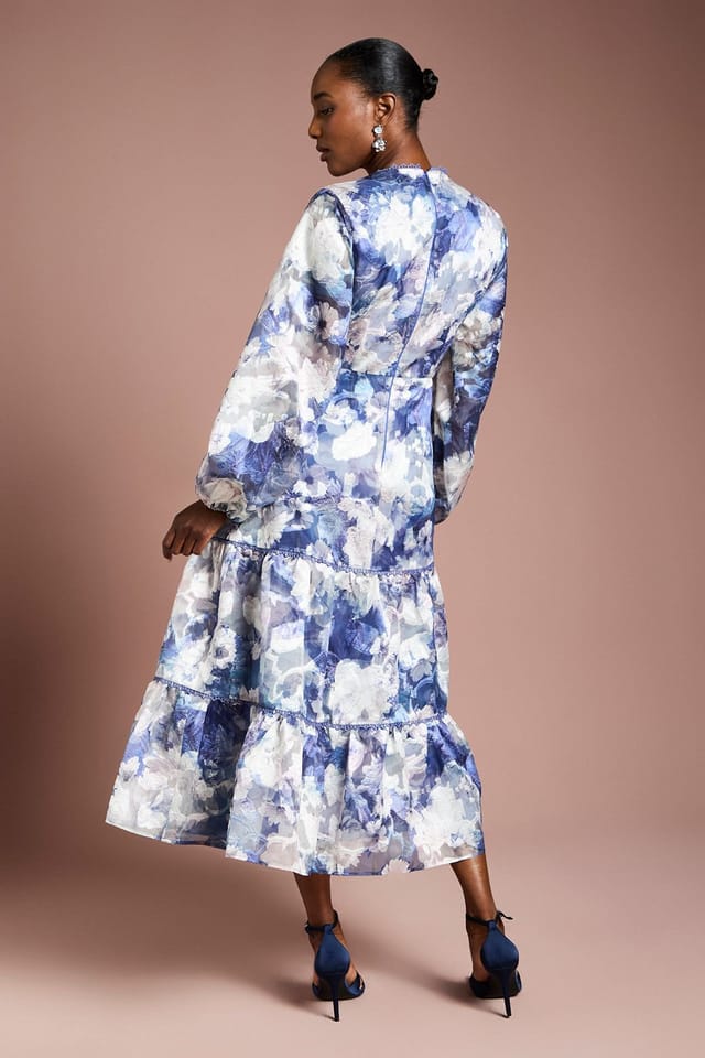 Coast Coast Women's Printed Satin Jacquard Volume Dress in Navy - 3