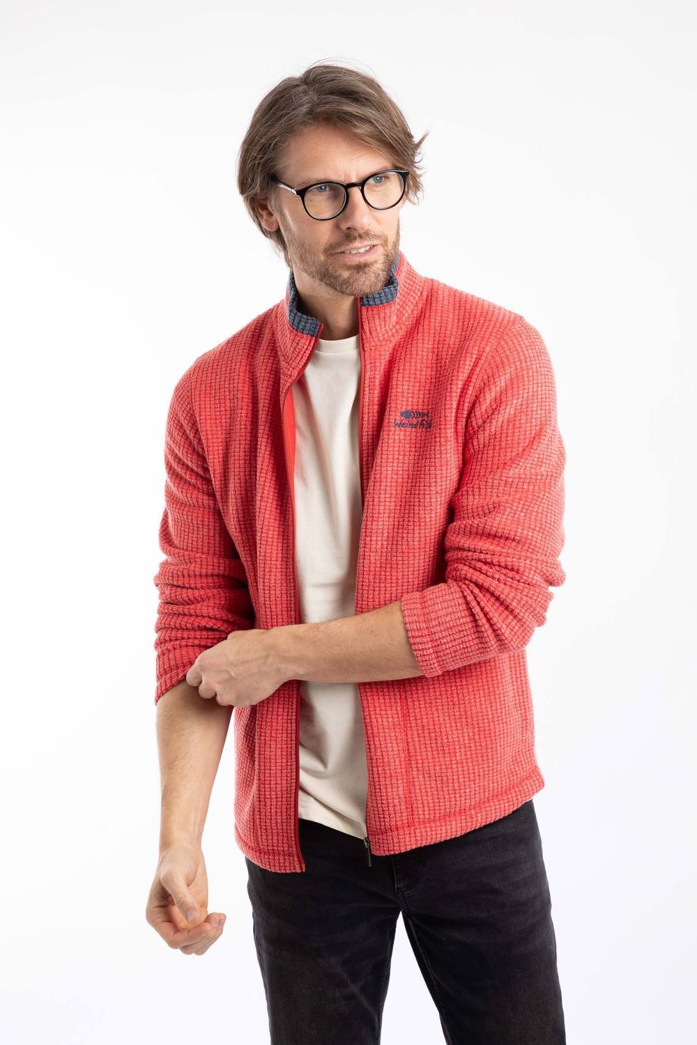 Weird Fish Weird Fish Men's Shires Full Zip Grid Fleece in Scarlet - 2