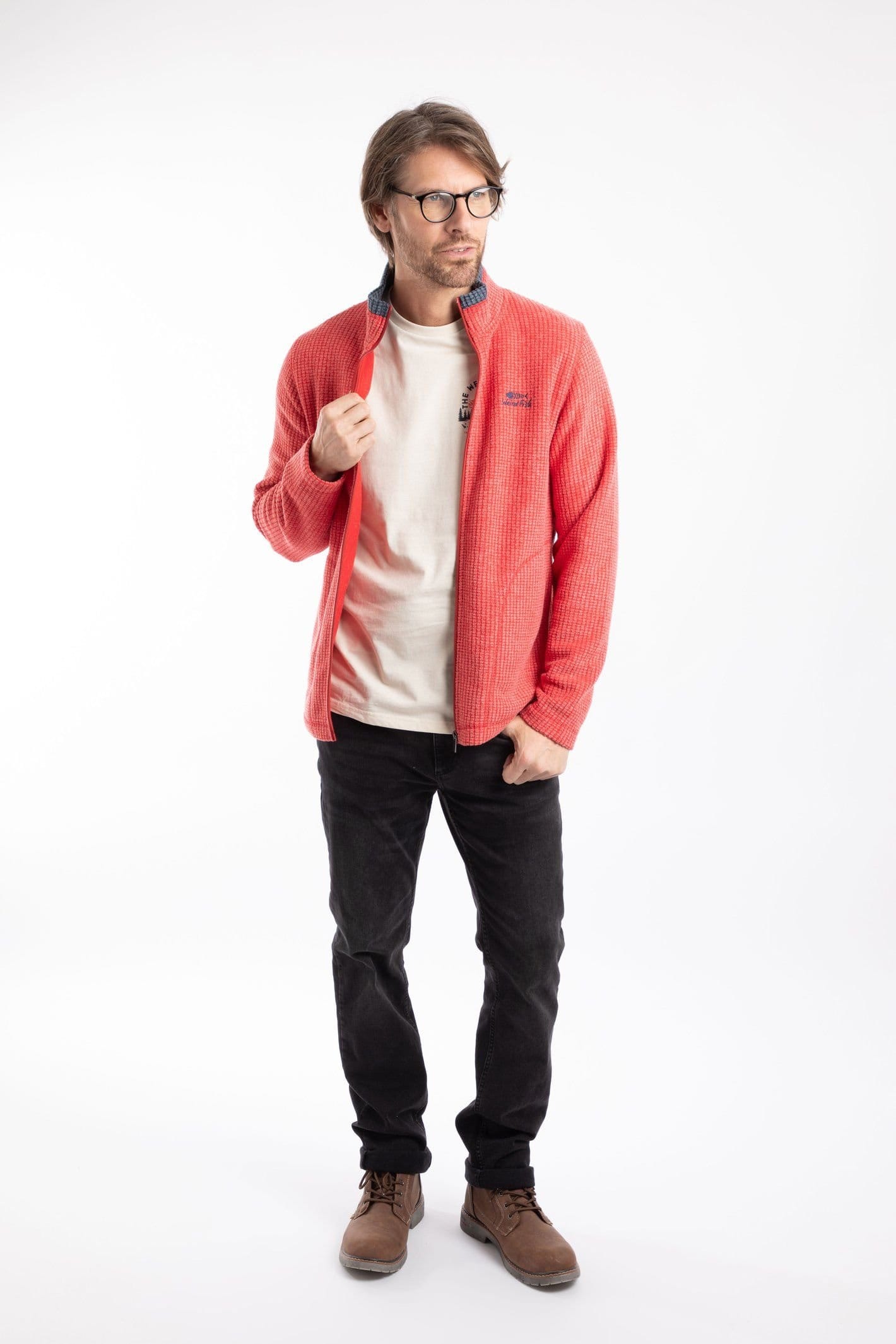 Weird Fish Weird Fish Men's Shires Full Zip Grid Fleece in Scarlet - 4