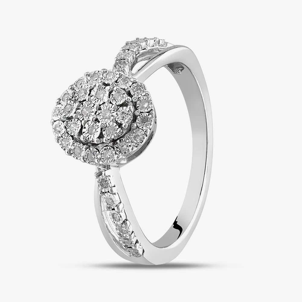 T.H.Baker T.H.Baker Women's Sterling Silver 0.10ct Diamond Oval Cluster Shoulder Set Ring TH0129003 M