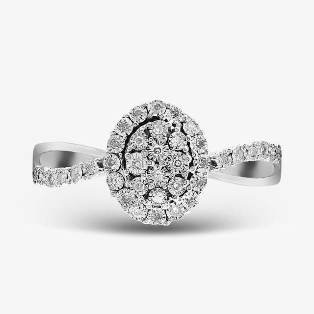 T.H.Baker T.H.Baker Women's Sterling Silver 0.10ct Diamond Oval Cluster Shoulder Set Ring TH0129003 M - 2