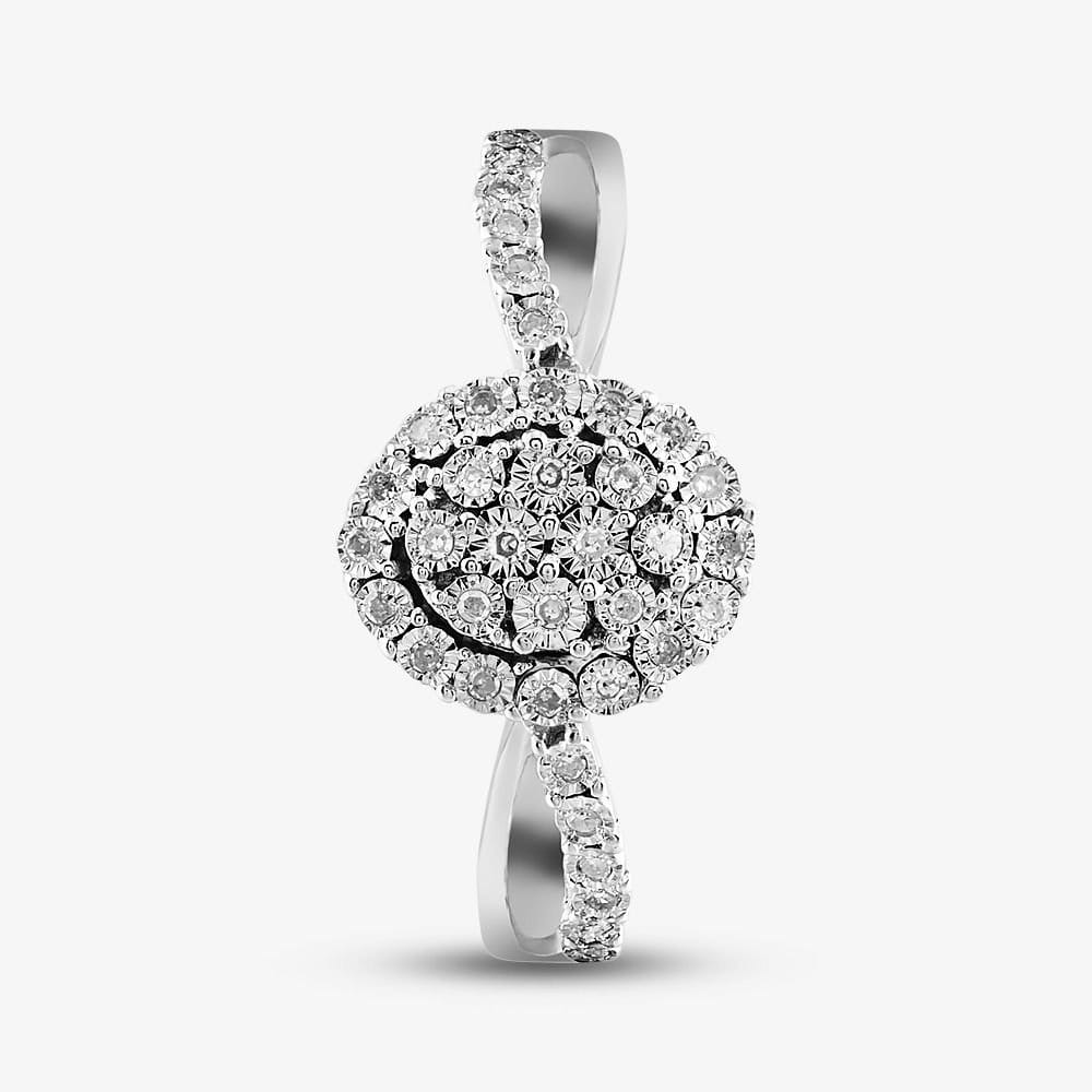 T.H.Baker T.H.Baker Women's Sterling Silver 0.10ct Diamond Oval Cluster Shoulder Set Ring TH0129003 M - 4